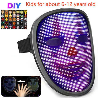 Led Cosplay Mask with Programmable Lighted Face Transforming Mask Rechargeable App Controlled Prop Hallowee Party Bluetooth Mask